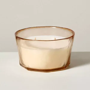 Textured Glass Berry Leaf and Lemon Jar Candle Coral