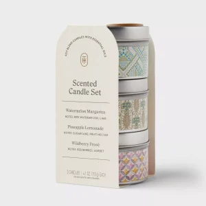 3pk Tin Candle - Watermelon Margarita and Pineapple Lemonade and Wildberry Frosé