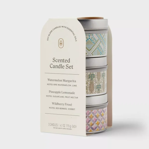 3pk Tin Candle - Watermelon Margarita and Pineapple Lemonade and Wildberry Frosé