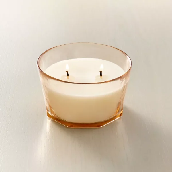 Textured Glass Berry Leaf and Lemon Jar Candle Coral - Image 2