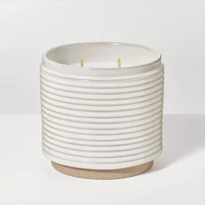 2-Wick Ribbed Ceramic Salt Jar Candle Light Gray 12oz