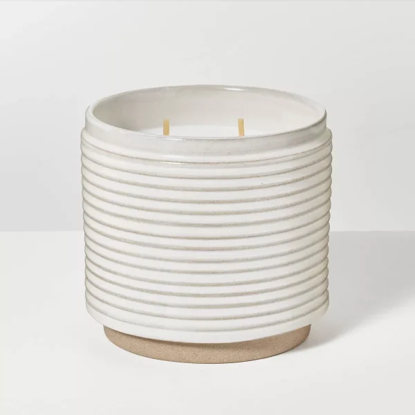 2-Wick Ribbed Ceramic Salt Jar Candle Light Gray 12oz