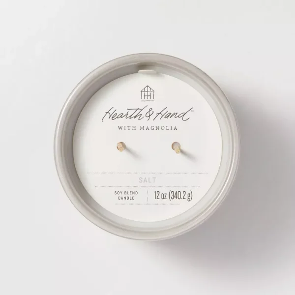 2-Wick Ribbed Ceramic Salt Jar Candle Light Gray 12oz - Image 3