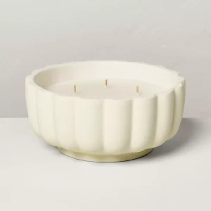 5-Wick Rustic Ceramic Salt Scalloped Jar Candle Cream 32oz